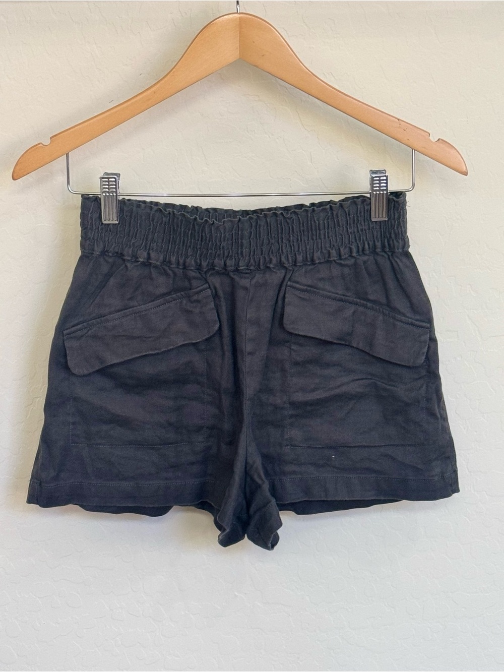 Maeve by Anthropologie Black Linen Blend A-Line Flap Pocket Shorts Size XS
